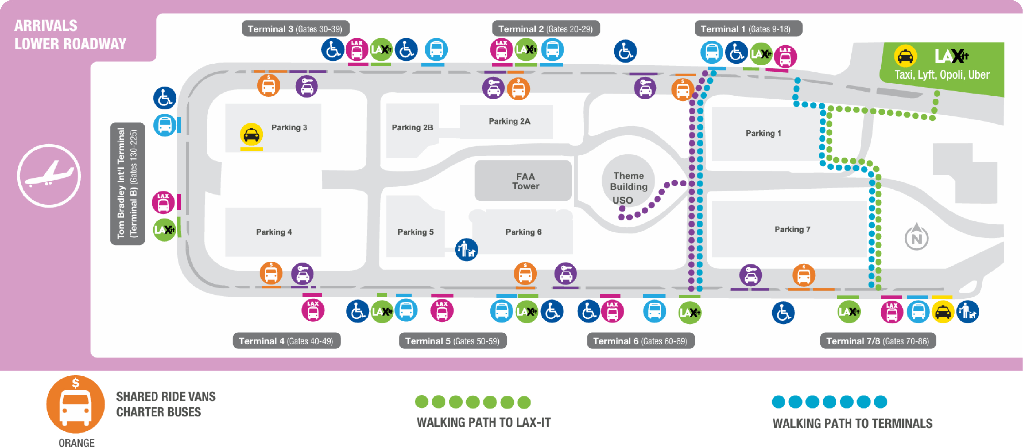 LAX shuttle pickup and dropoff terminal map